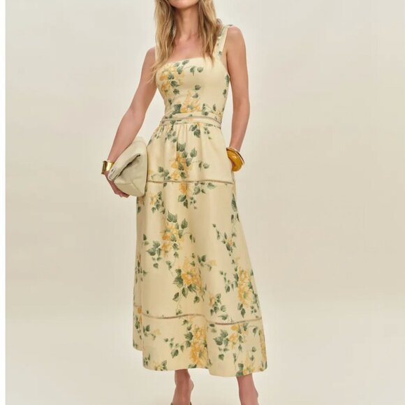 Reformation Floral Midi Dress in Cream and Yellow - Picture 12 of 14
